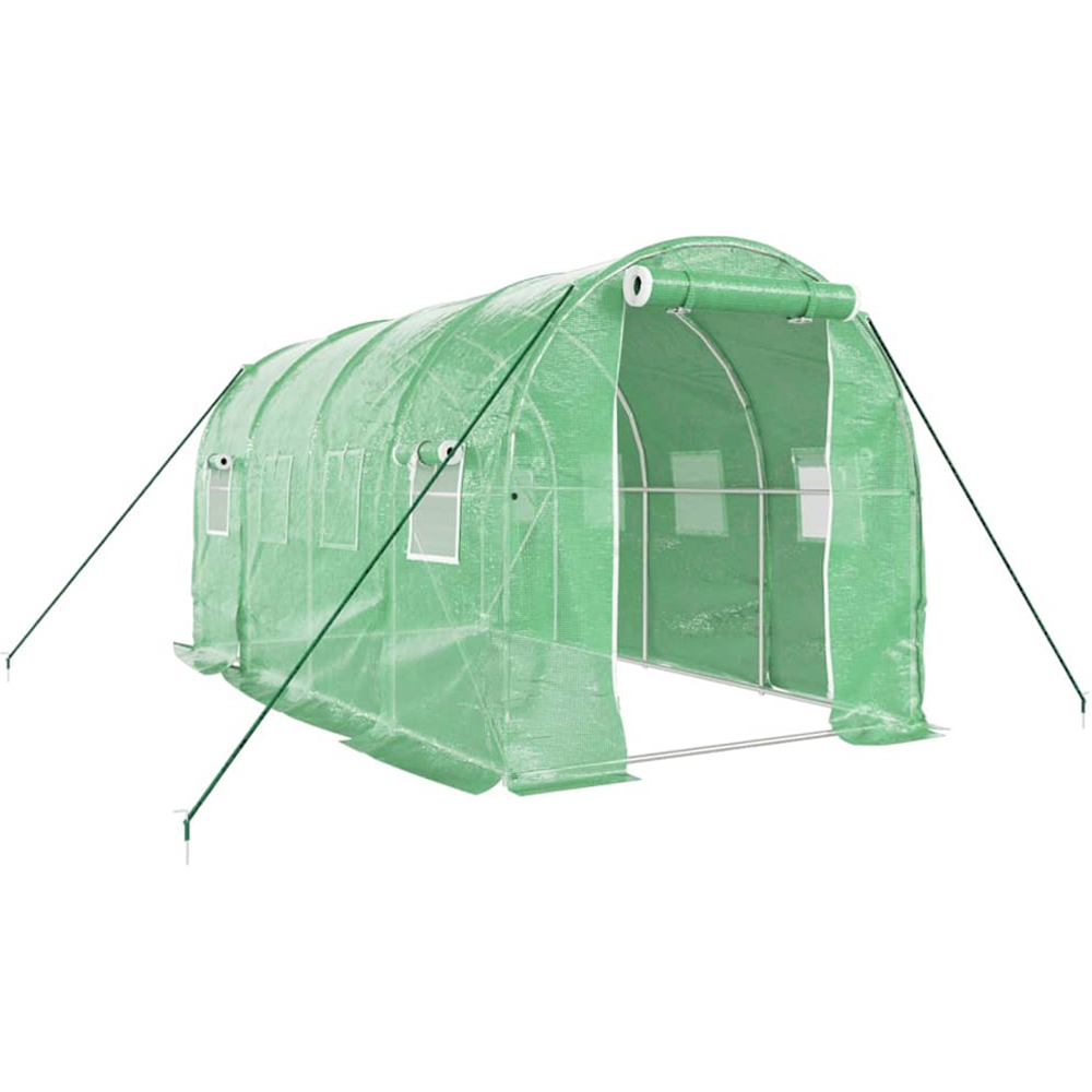 vidaXL Green Polyethylene Galvanised Steel Frame 13.1 x 6.5ft Greenhouse Image 1