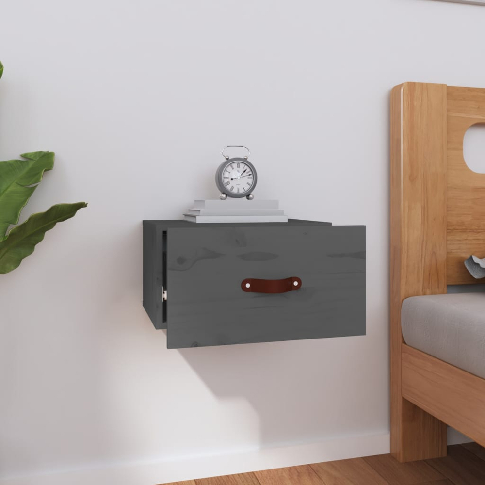 vidaXL Single Drawer Grey Wall Mounted Bedside Table Image 7