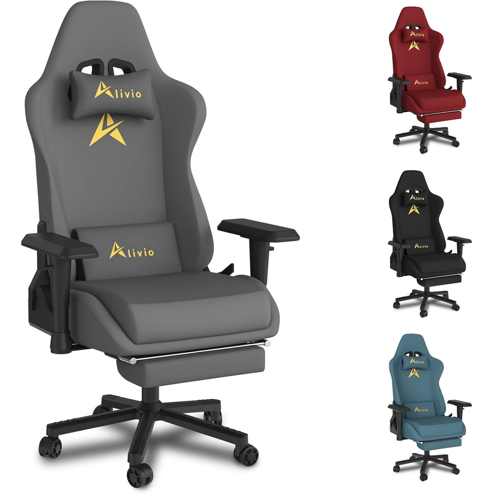 Alivio Grey Velvet Reclining Gaming Chair with Lumbar and Headrest Support Image 2