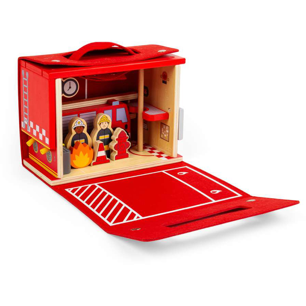 Bigjigs Toys Kids Fire Station On The Go Portable Playset 8 Piece Image 5