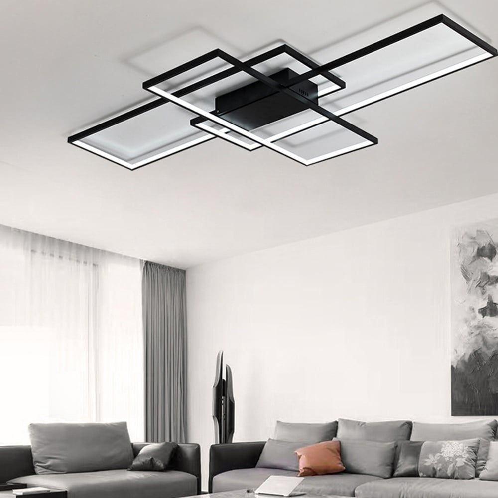 Living and Home 35 inch Rectangular Semi-Flush Ceiling Light Black Image 7
