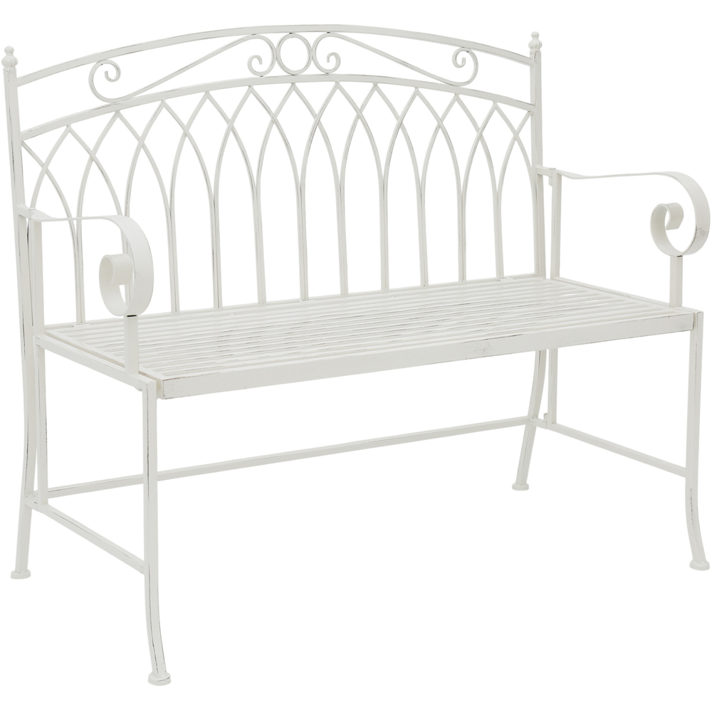 Charles Bentley 2 Seater Antique White Decorative Rustic Metal Garden Bench Image 5