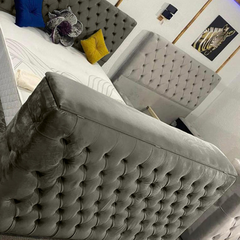 Eleganza Home Arli Super King Size Grey Plush Velvet TV Bed Frame Image 3