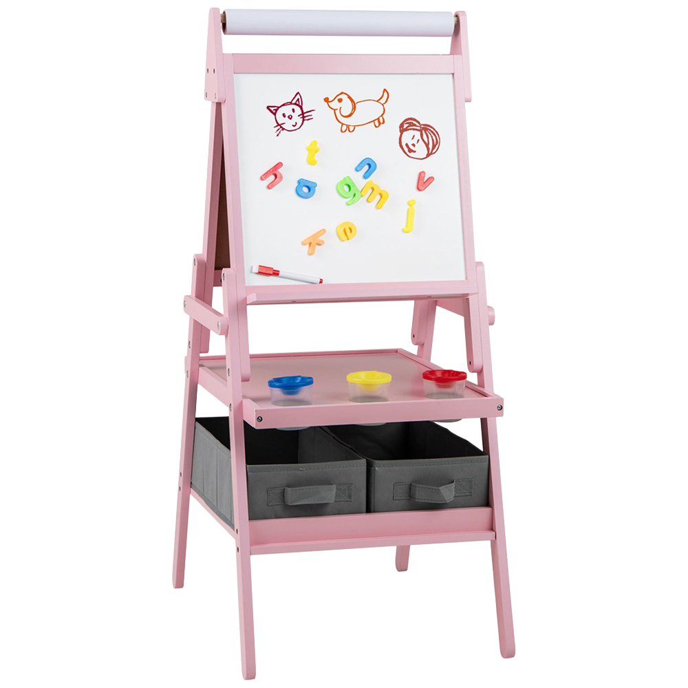 Costway Kids Pink Double Sided Easel with Magnetic Whiteboard and Chalkboard Image 1