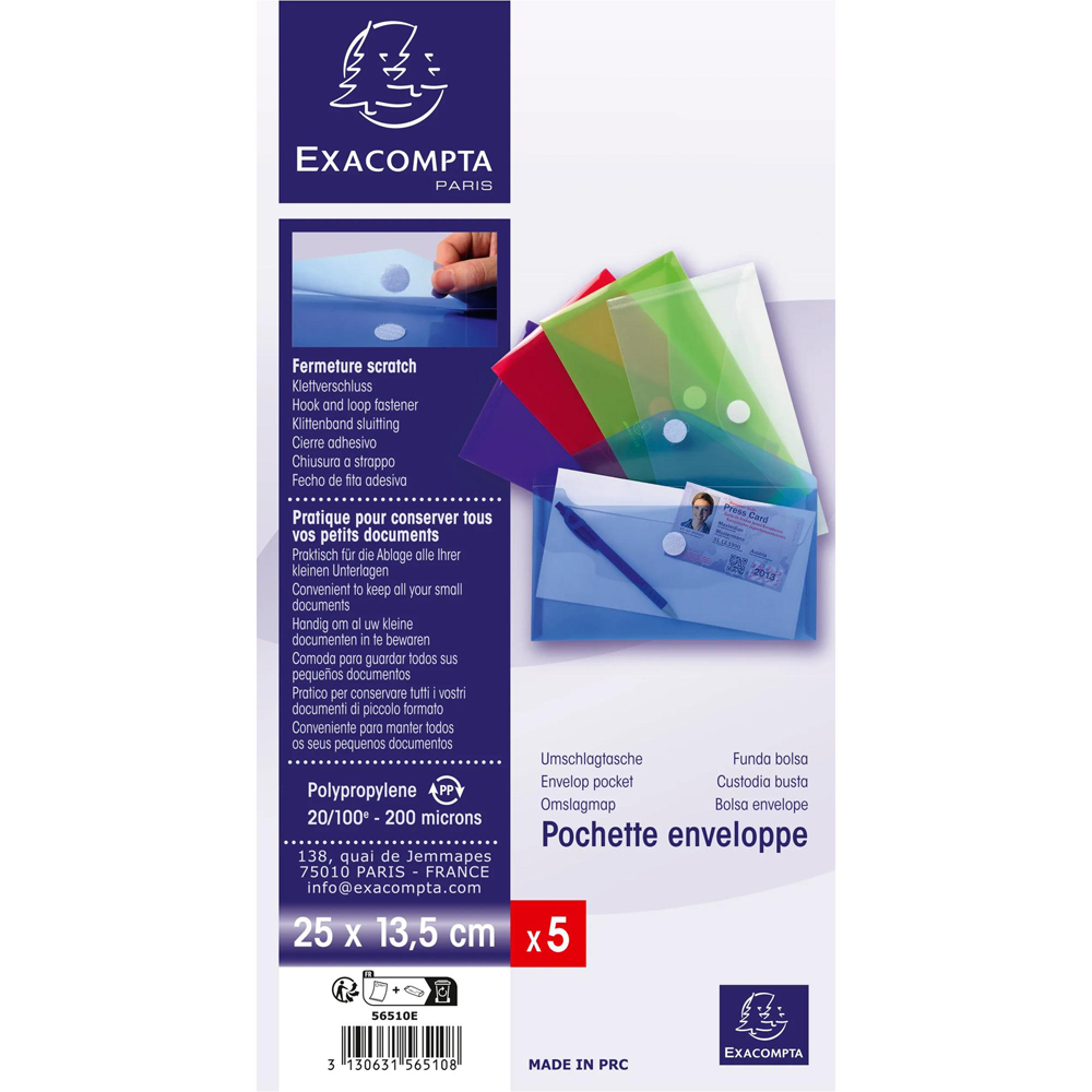 Exacompta Assorted Colour Envelop Pocket 250 x 135mm 10 Pack Image 5