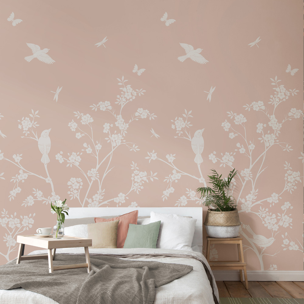 Origin Murals Repeatable Blossom Trail Blush Pink 3 Drop Wall Mural Image 3