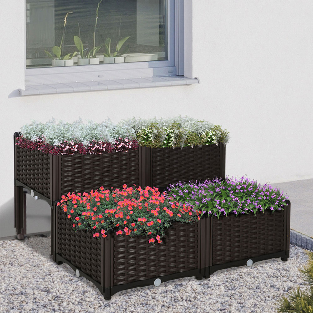 Outsunny Brown Raised Garden Bed Planter 4 Pack Image 2