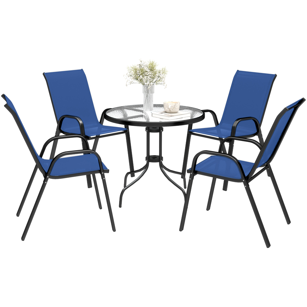Outsunny 4 Seater Round Garden Dining Set with Parasol Hole Blue Image 2