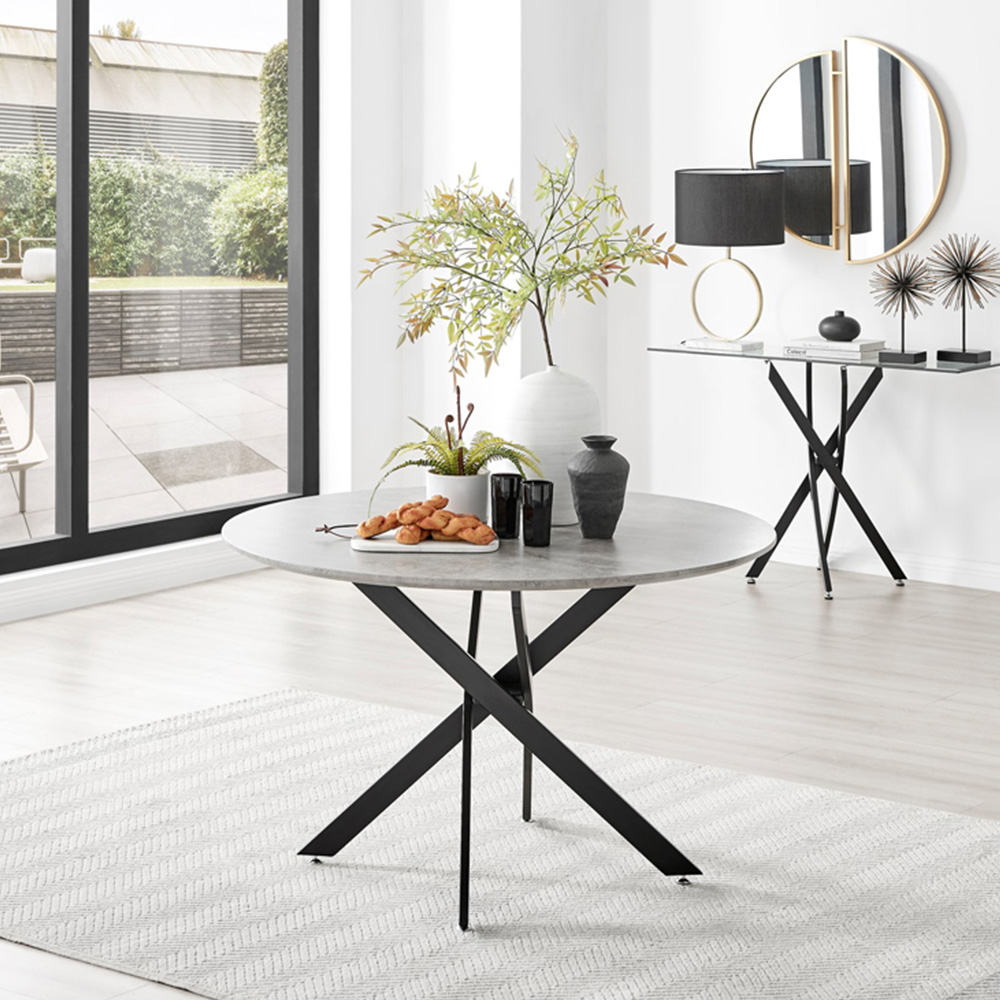 Furniturebox Arona Kensington Concrete Effect 4 Seater Round Dining Set Grey Black and Blue Image 2