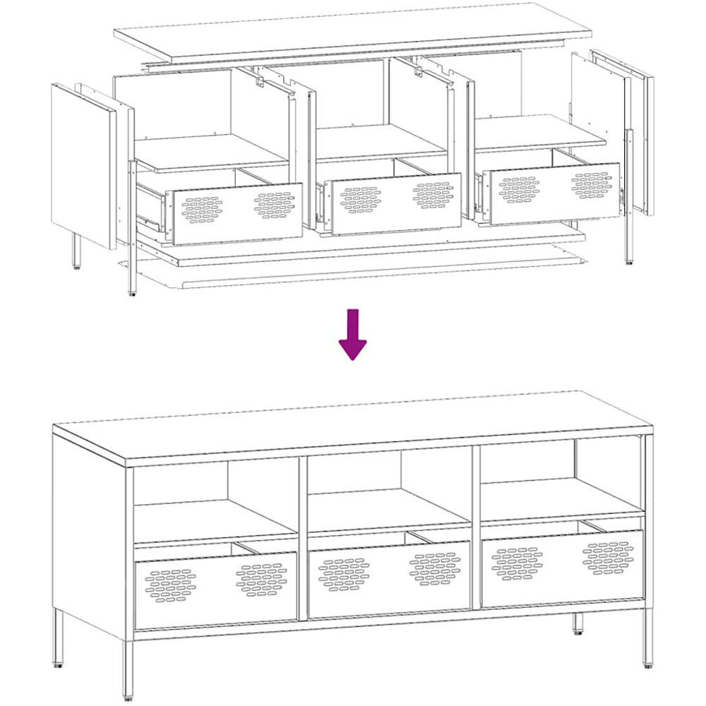vidaXL 3 Drawer 3 Shelf Pink Steel Industrial Style TV Cabinet Image 9