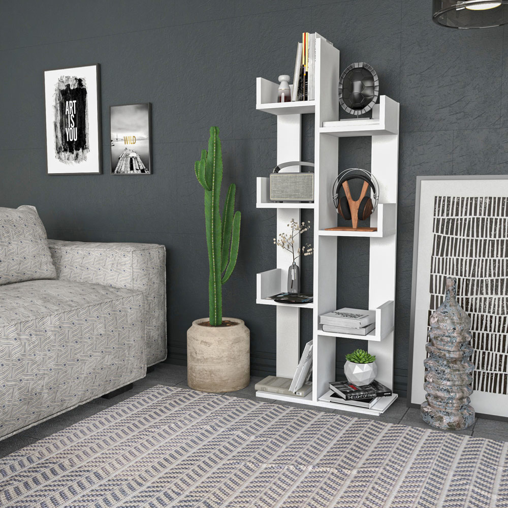 Decorotika Lui 8 Shelf White Tall Tree Style Bookshelf Image 4