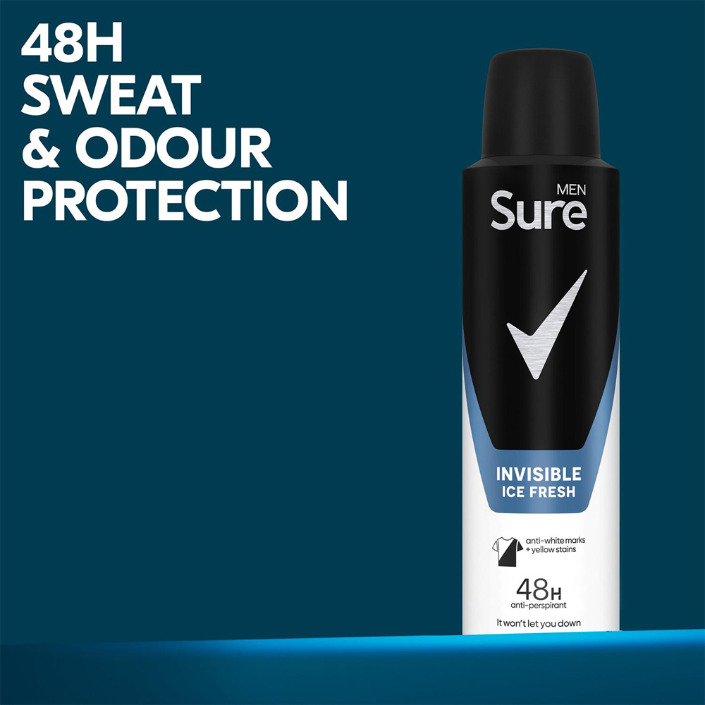 Sure Men 48H Protection Anti-Perspirant Invisible Ice Fresh Deodorant Spray 150ml 18 Pack Image 6