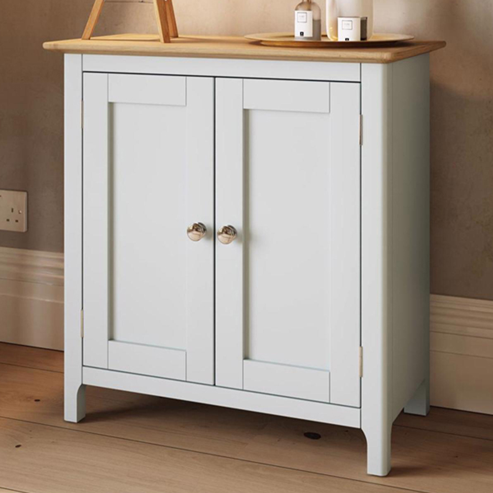 FWStyle Taberno 2 Door White Linen and Oak Compact Sideboard Image 1