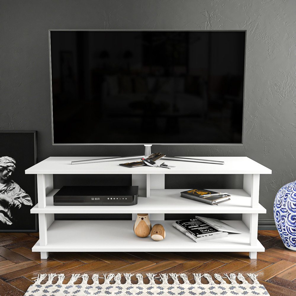 Decorotika Pueblo 4 Open Shelf White Wide TV Unit Image 4