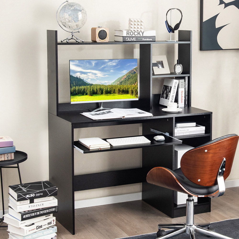 Costway 5 Shelf Computer Desk Black Image 3