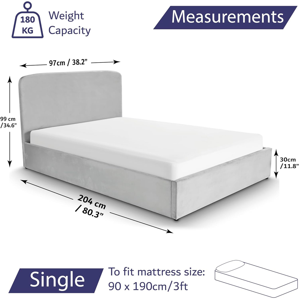 Home Treats Single Velvet Ottoman Bed with Mattress Image 9