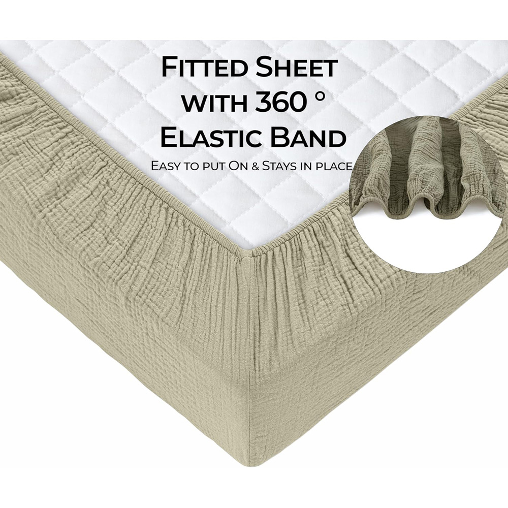 MHG Living Olive and Ecru Cotton Muslin Fitted Cot Bed Sheet 140 x 70cm 2 Pack Image 5