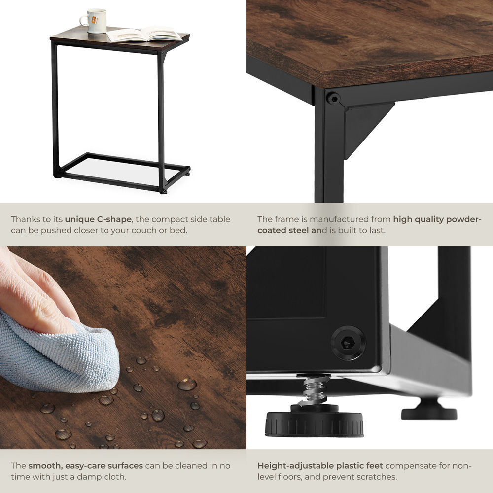 tectake Cardiff Dark Industrial Wood Rustic Bedside Table Image 5