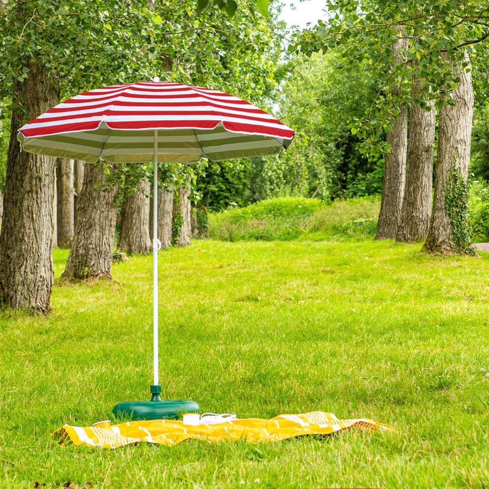 Harbour Housewares Red Stripe Metal Beach Parasol with Green Fillable Base 1.8m Image 3