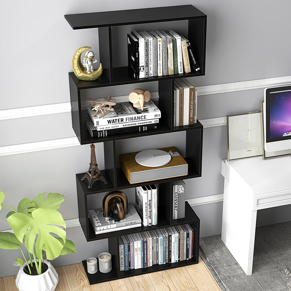 Costway 5 Shelf Black Bookcase Image 1