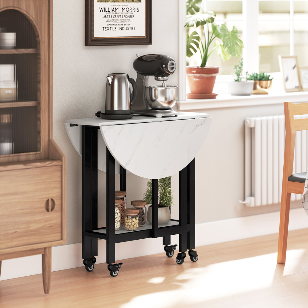 Portland 4 Seater Single Shelf White Marble Drop Leaf Folding Dining Table 80cm Image 3