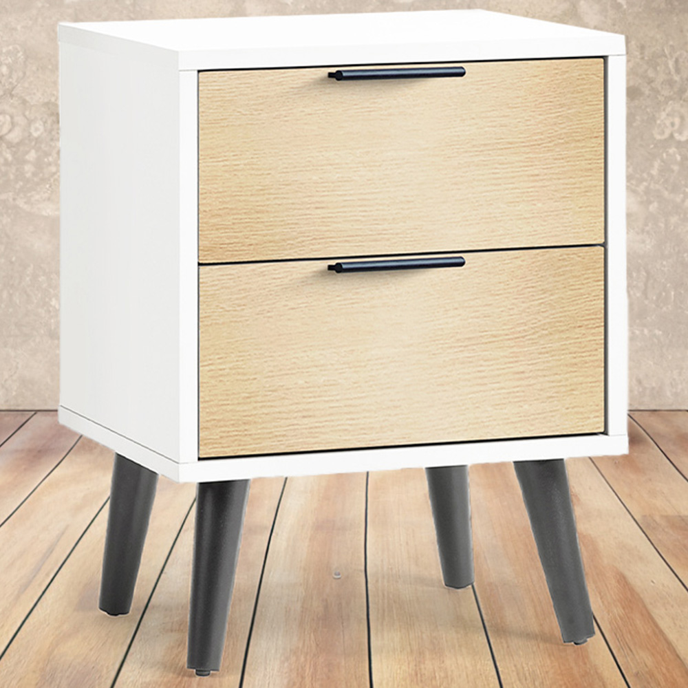 Julian Bowen Alba 2 Drawer Matt White and Oak Bedside Table Image 1