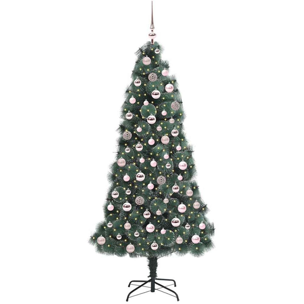 vidaXL Pre-Lit Pink Baubles Green Artificial Christmas Tree 6ft Image 1