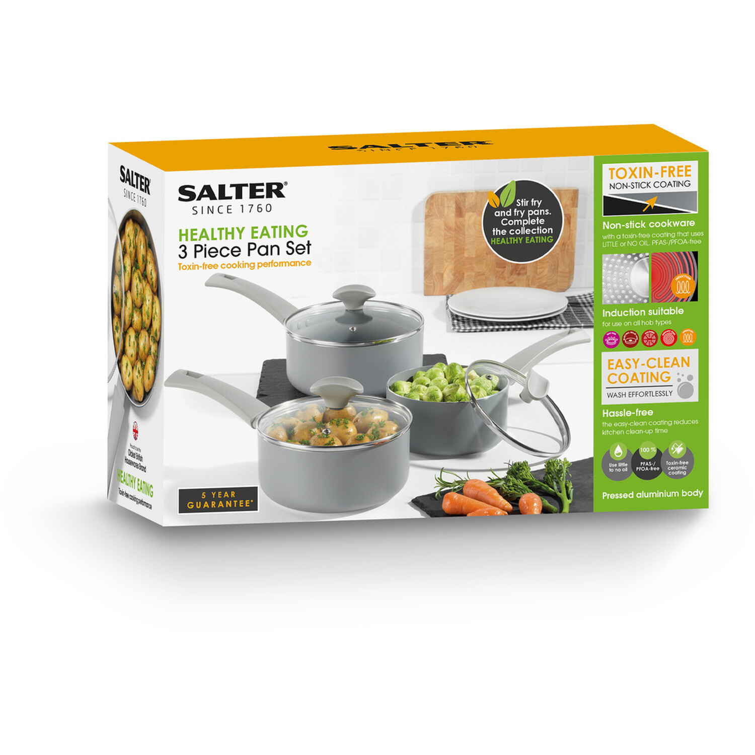 3-Piece Salter Healthy Eating Pan Set - Grey Image 7