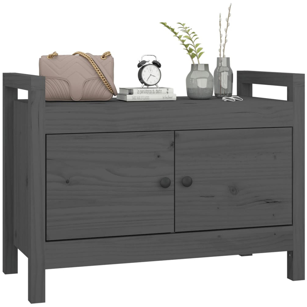 vidaXL 2 Door Grey Solid Wood Pine Hall Bench Image 6