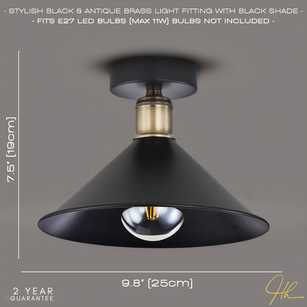 Happy Homewares Matte Black Antique Brass Semi Flush Ceiling Light Image 6