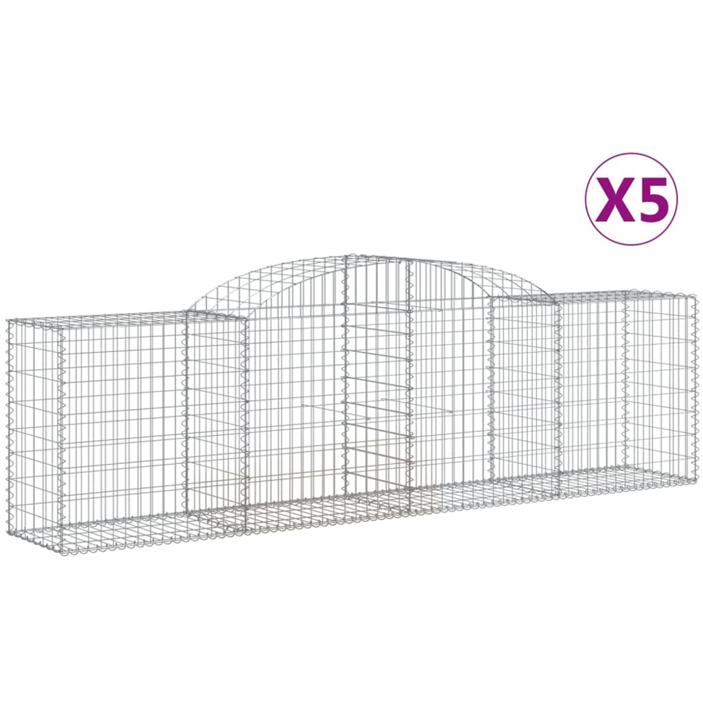 vidaXL Silver Galvanised Iron Arched Gabion Basket 300 x 50 x 80/100cm 5 Pack Image 4