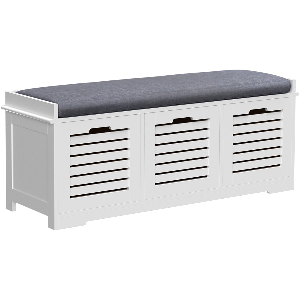 HOMCOM 3 Door White Slatted Shoe Storage Bench Image 2
