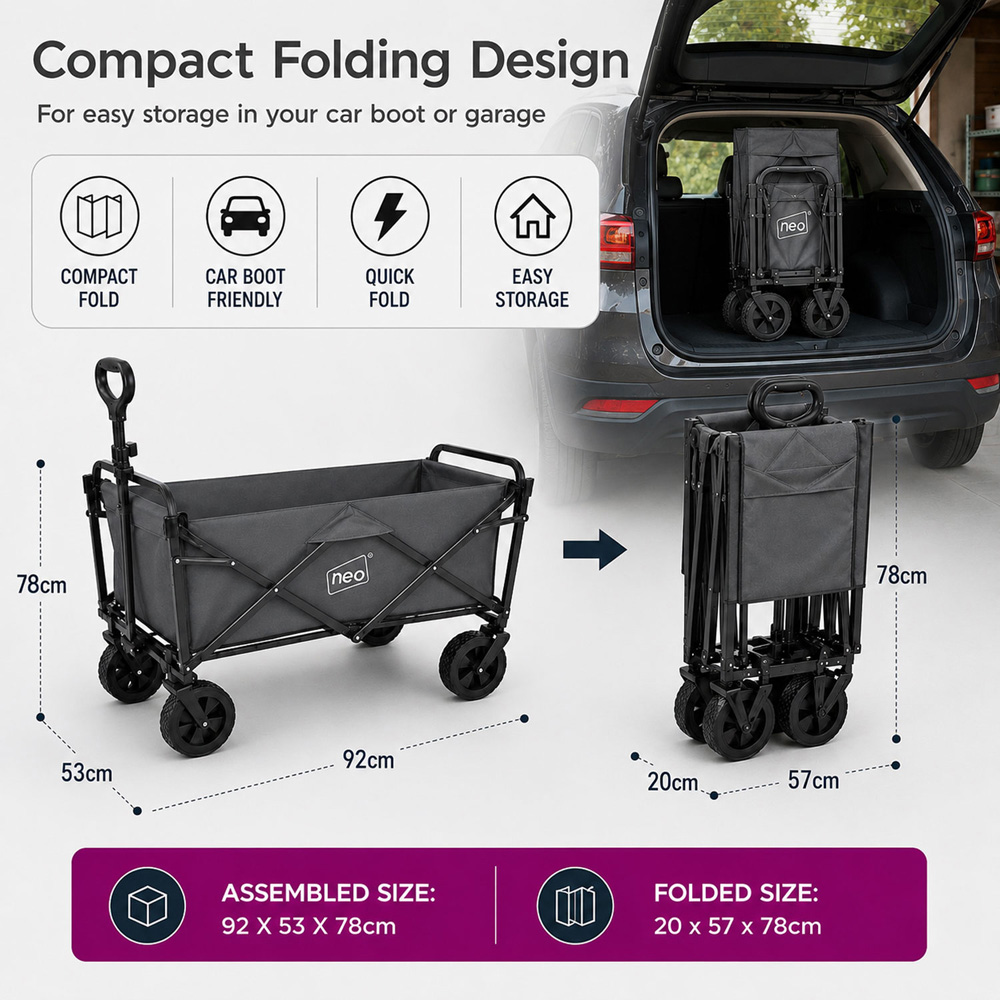 Neo Direct 140L Grey Heavy Duty Folding Garden Trolley Cart Image 9