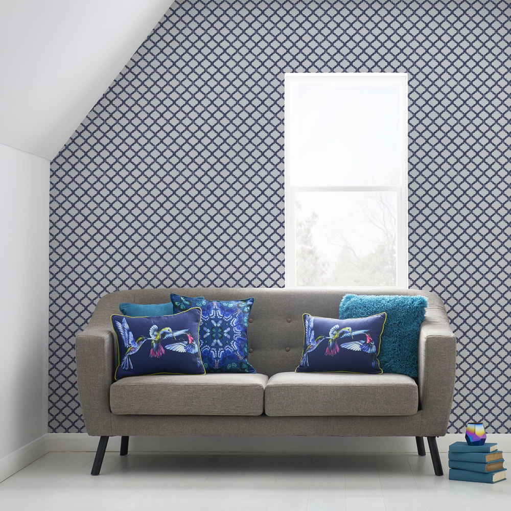 Wilko Moroccan Tile Blue Wallpaper Image 2