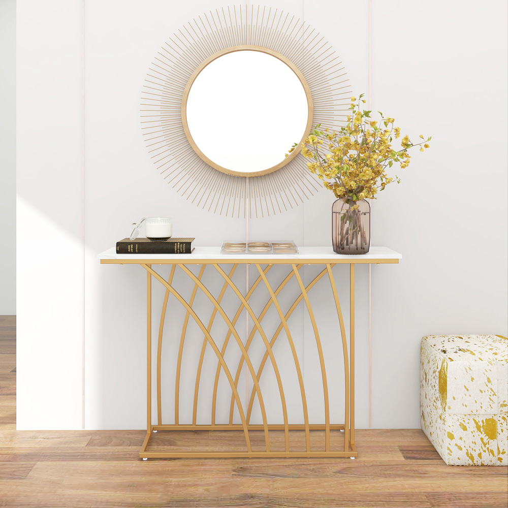 Costway White Faux Marble Console Table Image 4