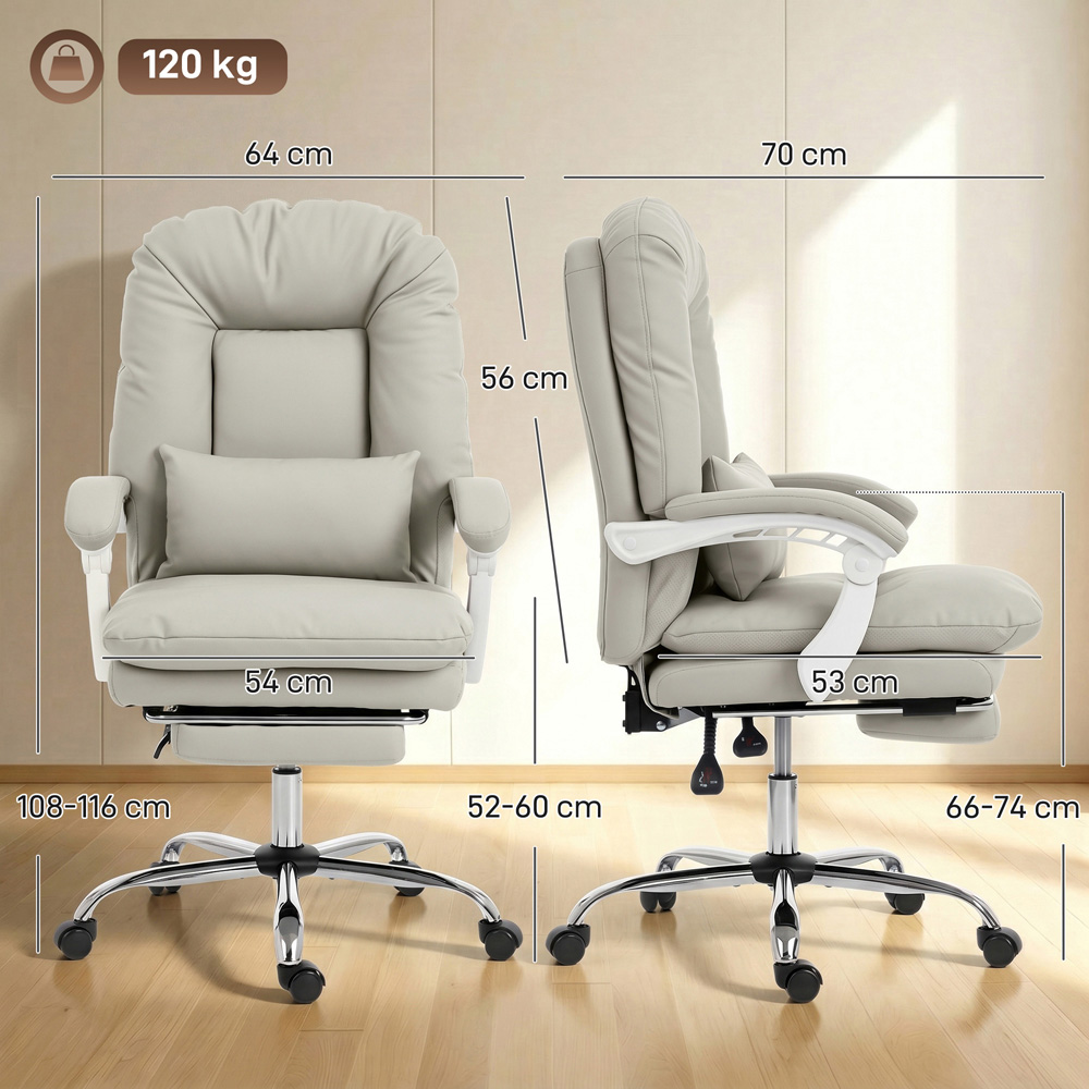 HOMCOM Khaki Reclining Office Chair with Lumbar Support Image 9