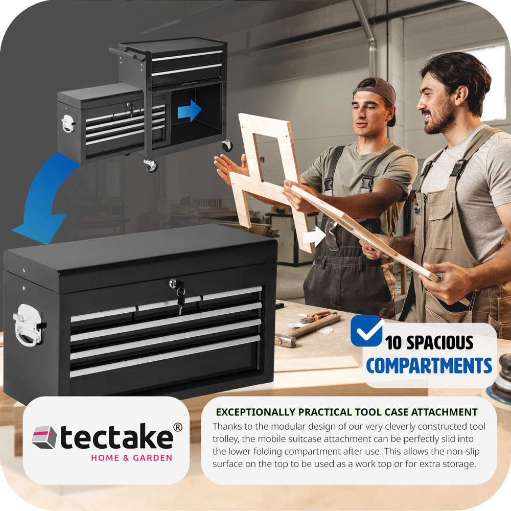 tectake 8 Drawer Black Tool Chest of Drawers with Wheels Image 7