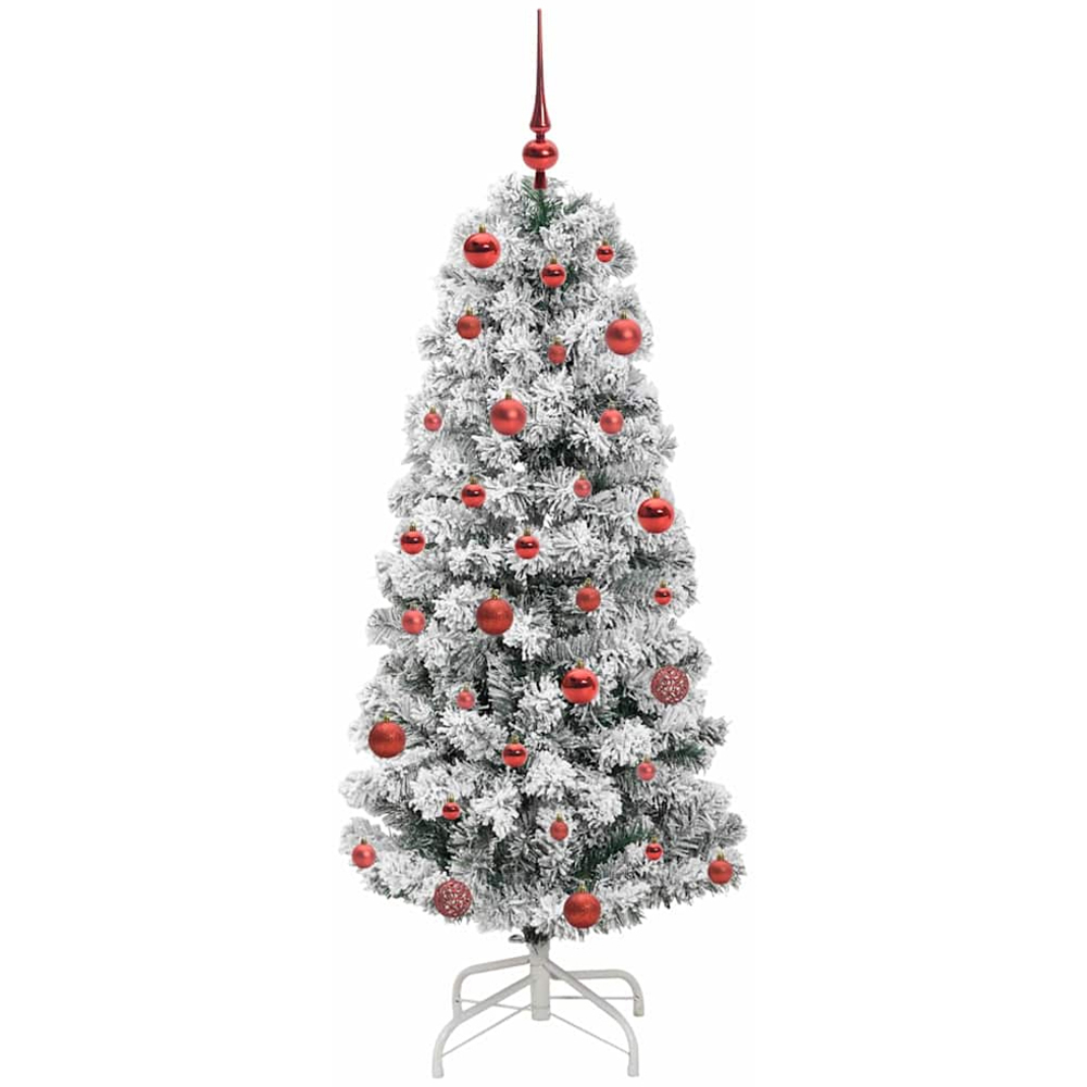 vidaXL Pre-Lit Warm White LED and Red Baubles Snow Flocked Artificial Christmas Tree 5ft Image 4