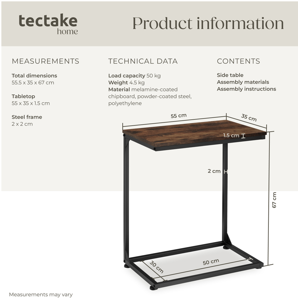 tectake Cardiff Dark Industrial Wood Rustic Bedside Table Image 8