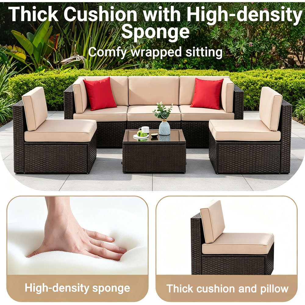 Willowmare 5 Seater Beige and Brown Rattan Patio Furniture Set Image 6