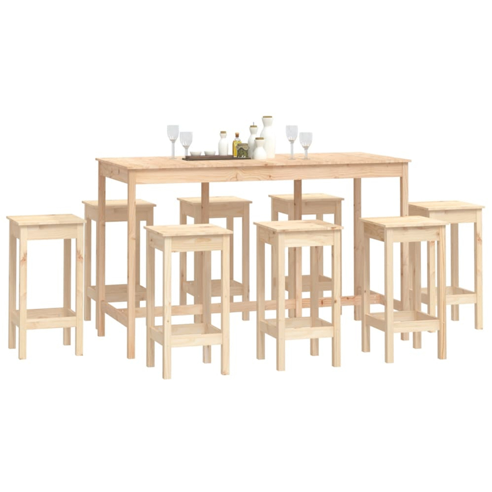 vidaXL 8 Seater Natural Solid Pine Wood Bar Table Set Image 6
