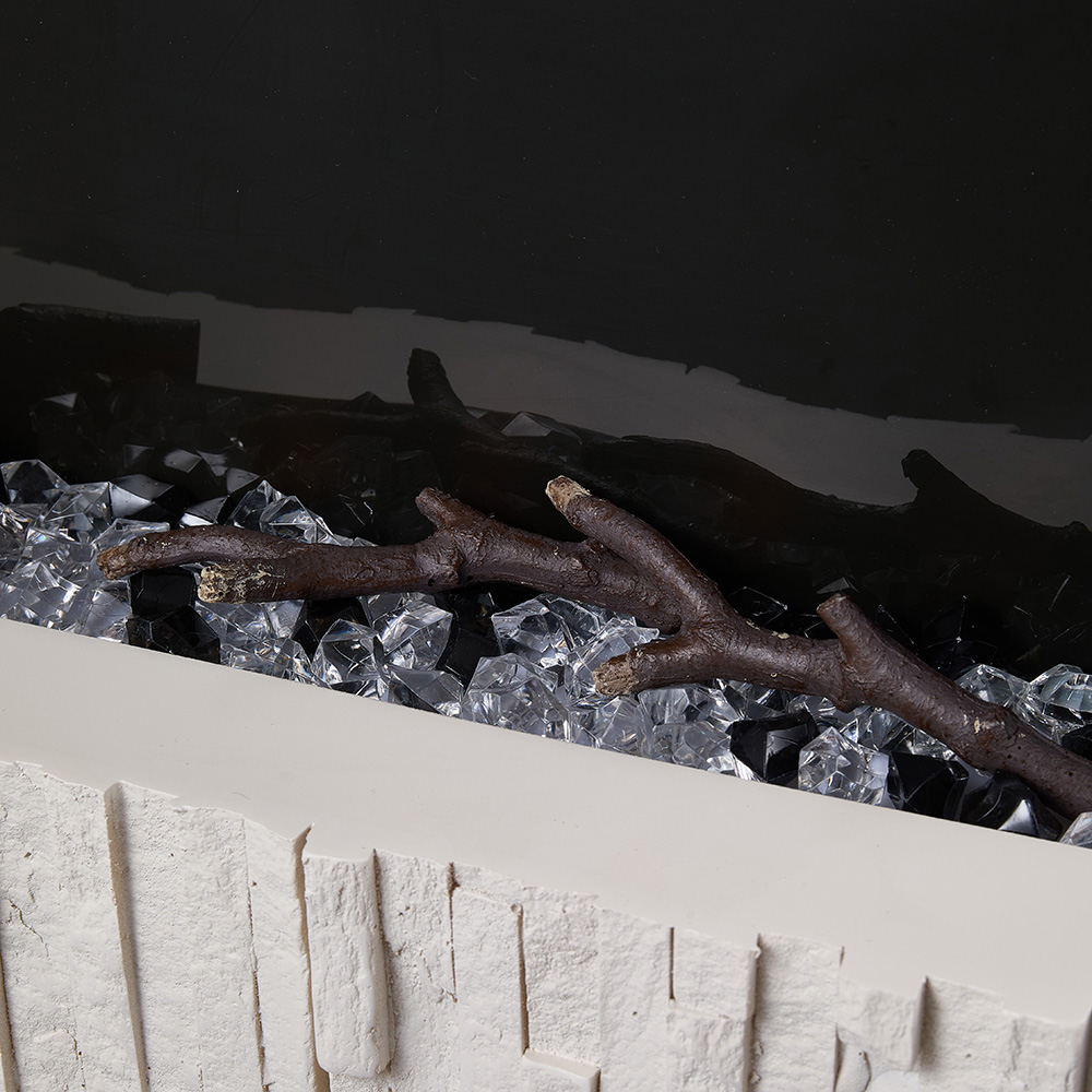 Living and Home White Wall Mounted Electric Fireplace with Resin Fake Firewood Image 4