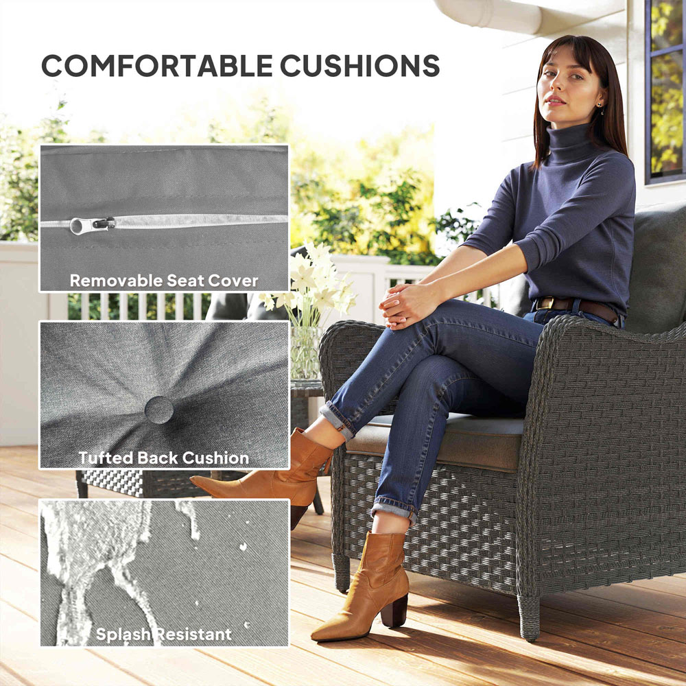 Outsunny Set of 2 Dark Grey Cushioned PE Rattan Garden Chair Image 5