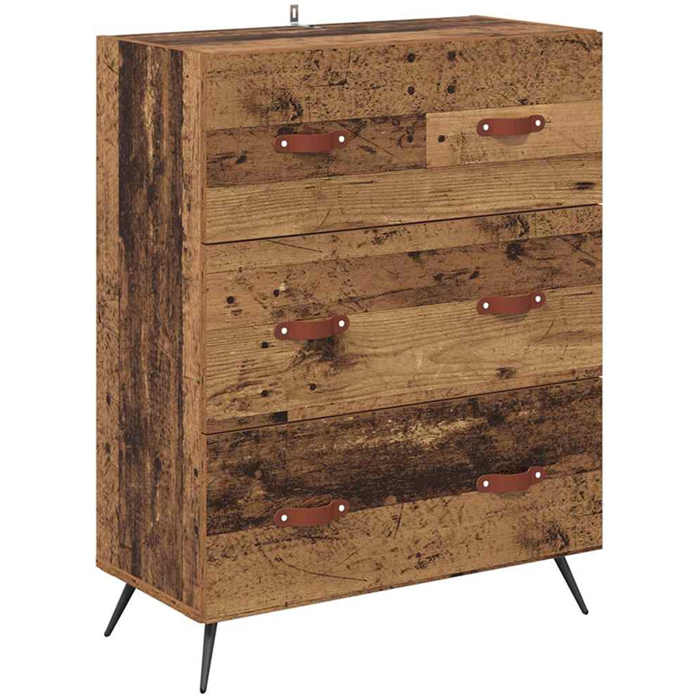 vidaXL 2 Door 3 Drawer Old Wood Slim Highboard with Metal Legs Image 6