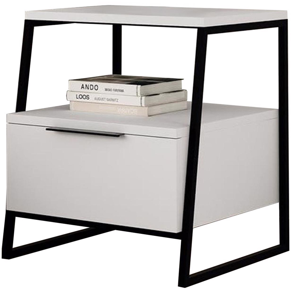 FWStyle Pal Single Door Single Shelf White Bedside Table Image 3