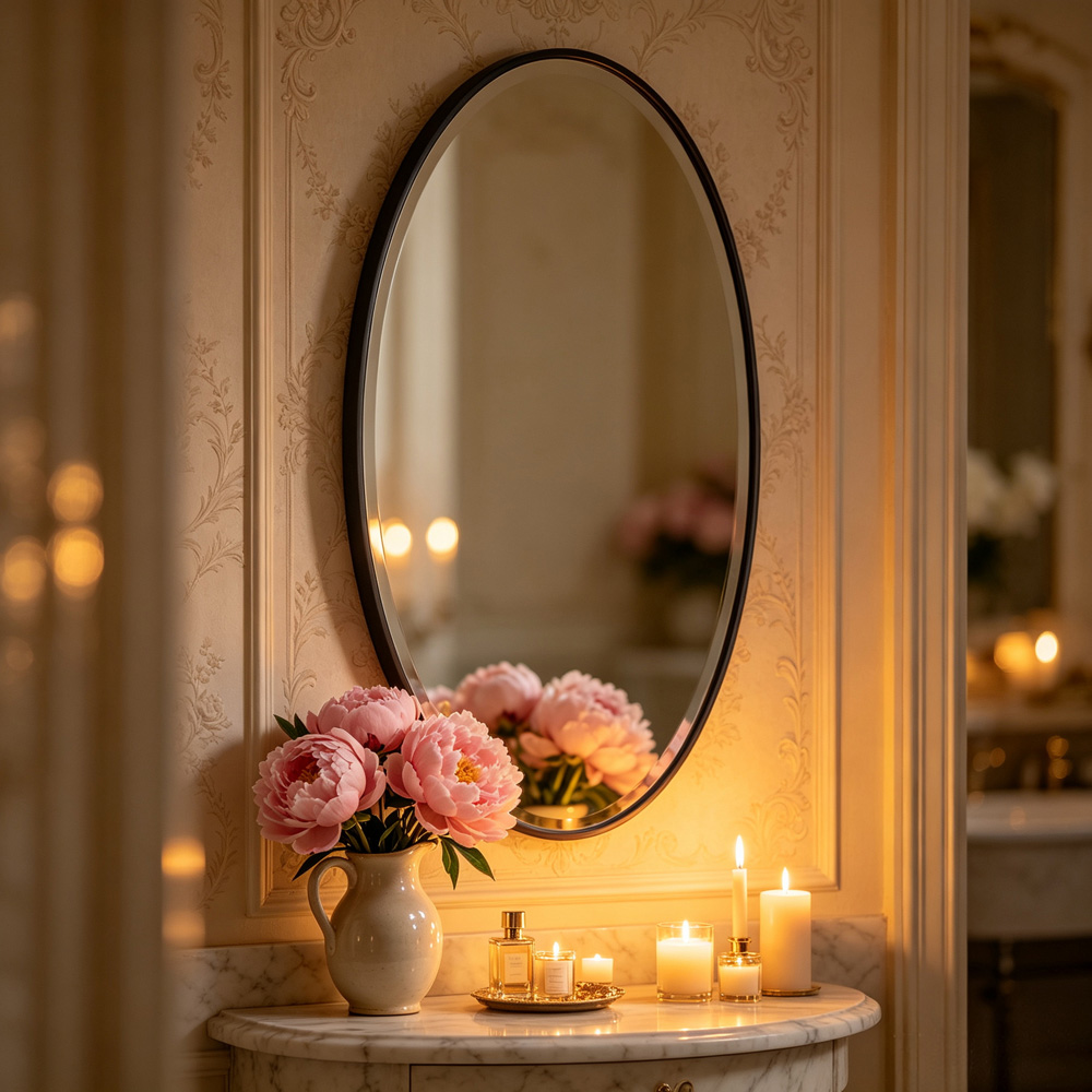 Living and Home Black Oval Aluminium Framed HD Float Glass Bathroom Mirror 40 x 60cm Image 2