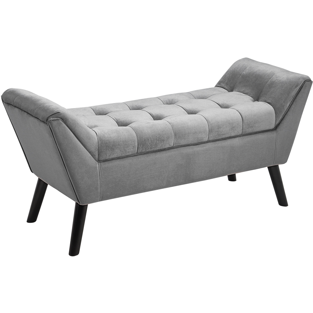 Living and Home Grey Modern Soft Velvet Buttoned Armed Bench Image 2
