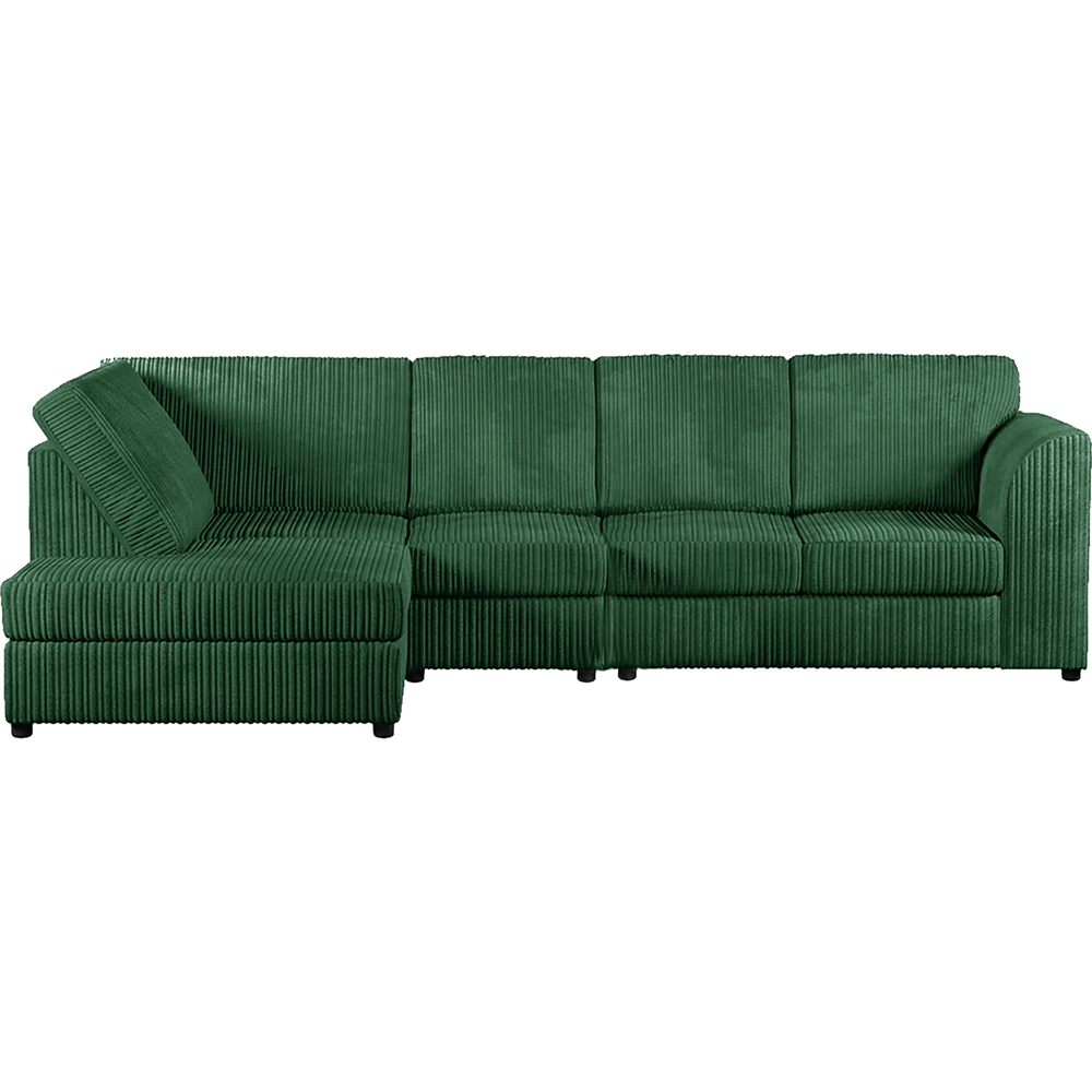 Luxor 4 Seater Green Jumbo Cord Left Hand Facing Full Back L Shaped Corner Sofa Set Image 2