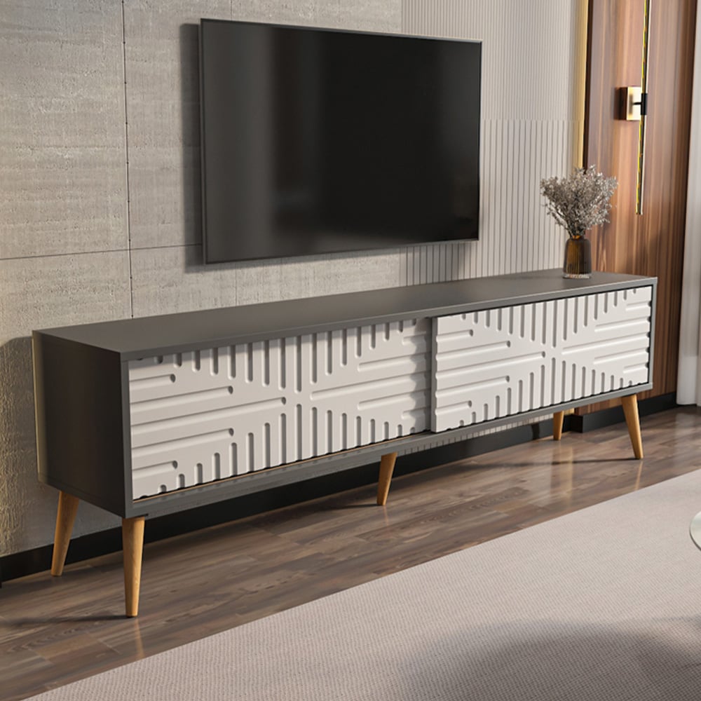 Decorotika Riso 2 Sliding Door Anthracite and White TV Unit Image 1