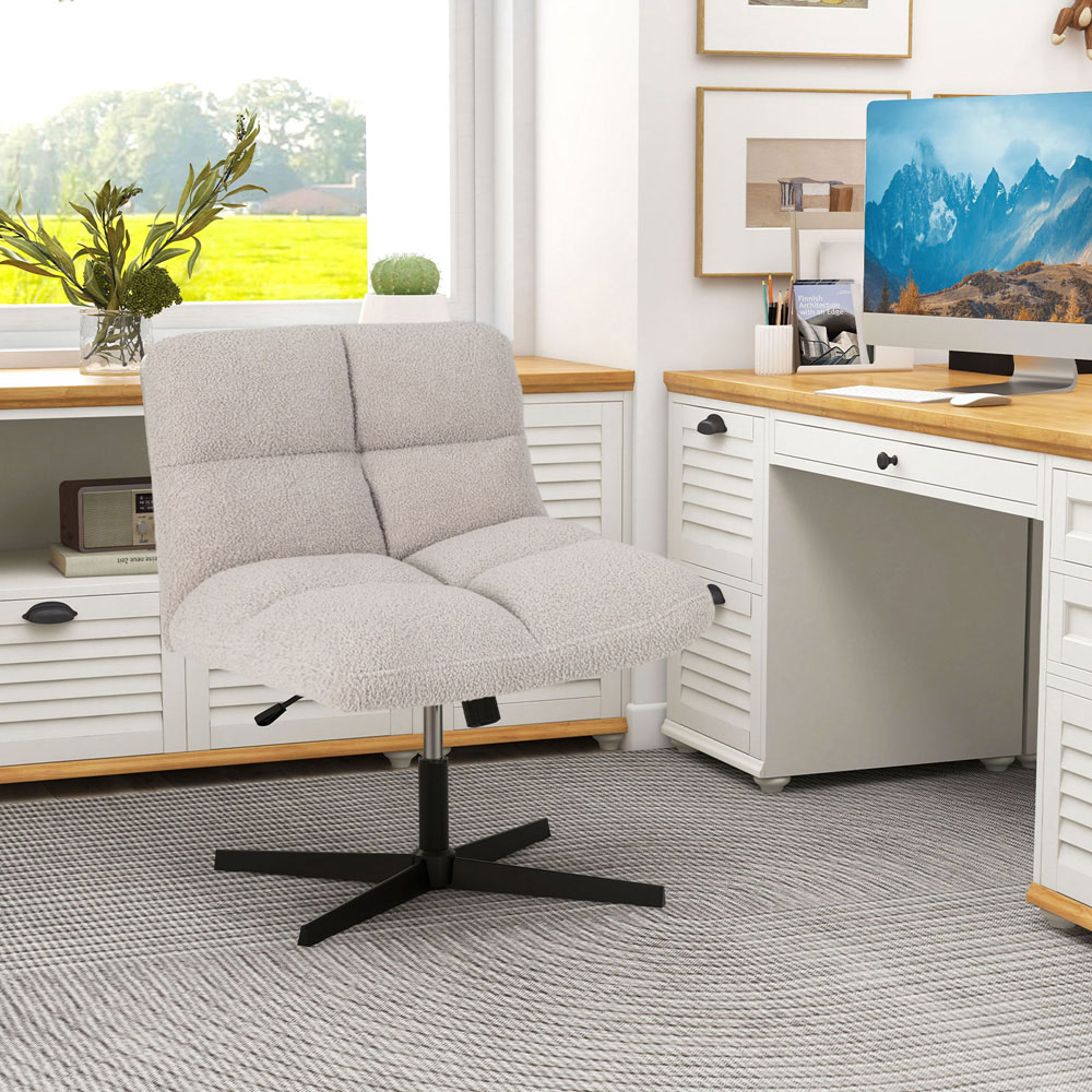 Costway Grey Fleece Adjustable Armless Office Chair Image 3